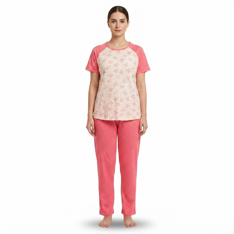 JOANNA 2-Piece Pajama Set Short Sleeve Printed Top and Pants Soft Sleepwear for Women - Image 1
