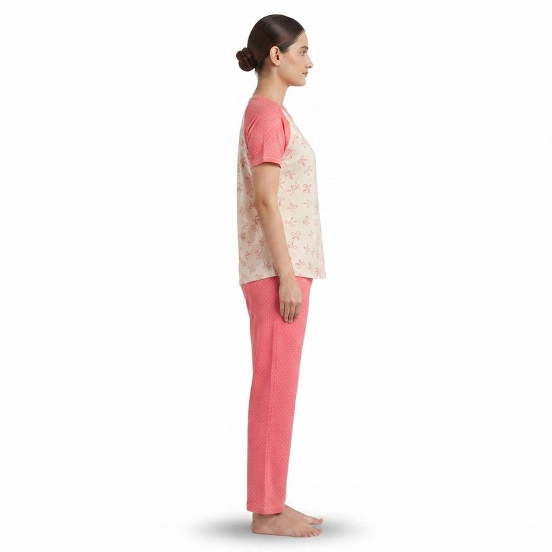 JOANNA 2-Piece Pajama Set Short Sleeve Printed Top and Pants Soft Sleepwear for Women - Image 3
