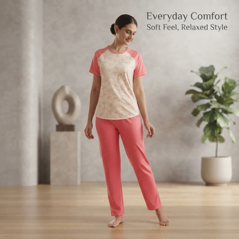 JOANNA 2-Piece Pajama Set Short Sleeve Printed Top and Pants Soft Sleepwear for Women - Image 5