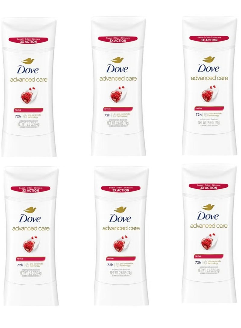دوف مزيل عرق دوف للعناية المتقدمة، 74 غرام، عبوة من 6 قطع للنساء، إحياء | حماية طويلة الأمد من العرق والرائحة | ناعمة ومريحة تحت الإبطين - Image 1