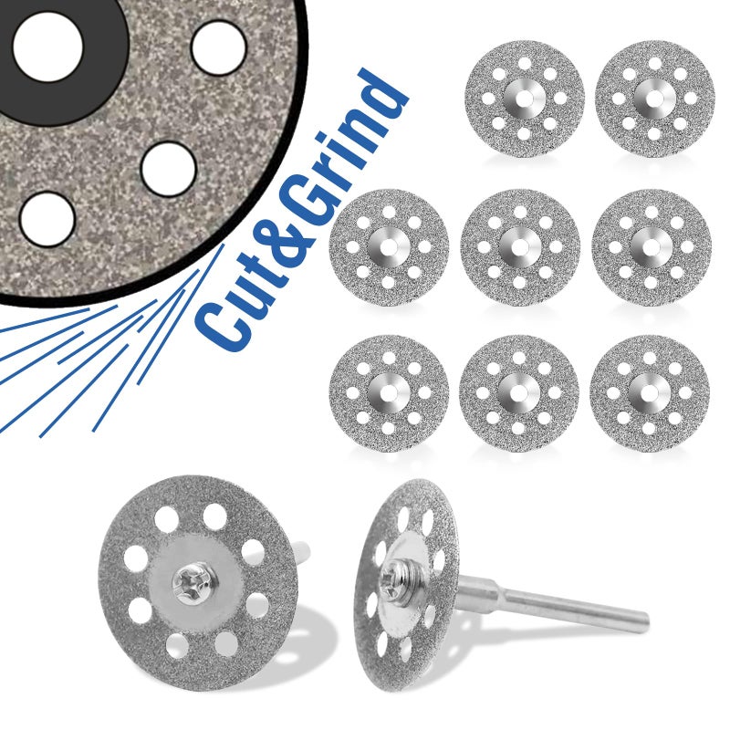 YEEZUGO 10 pcs Diamond Cutting Wheel Cut Off Discs Coated Rotary Tools WMandrel 22mm for Dremel