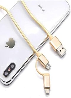 Keendex kx 2584 2 in 1 usb charging and data sync cable for lighting (iphone) and micro (android), 1 meter - gold, lightning
