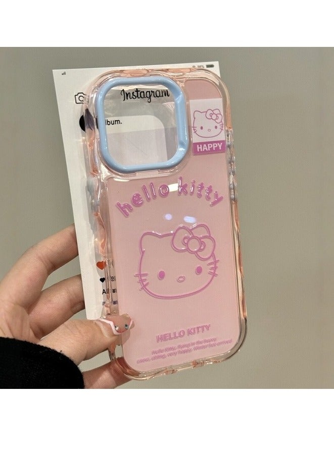 NIBEMINENT Wave Edge Solid Cat Protective TPU Case Cover For iPhone 15 Pro, Powder/Blue Kitty