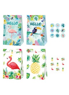 KASTWAVE 12Pcs Tropical Hawaiian Party Bags Flamingo Paper Gift Bags with 18Pcs Stickers Party Favor Bags Summer Goodie Candy Bags for Kids Adults Treat Bags Party Supplies for Birthday Wedding Baby Shower  - Image 1