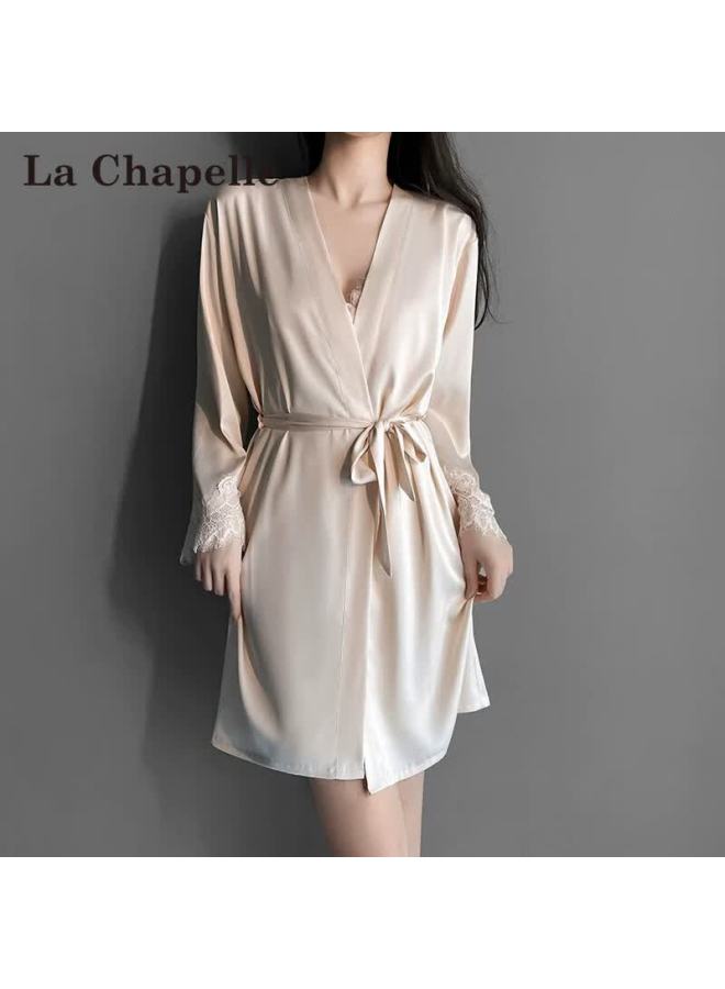 La Chapelle Padded Ice Silk Women's Lingerie Satin Nightdress Robe Set Homewear Gift Box - Image 5