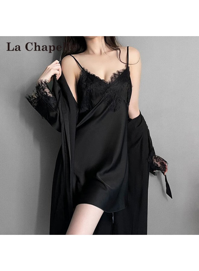 La Chapelle Padded Ice Silk Women's Lingerie Satin Nightdress Robe Set Homewear Gift Box - Image 1