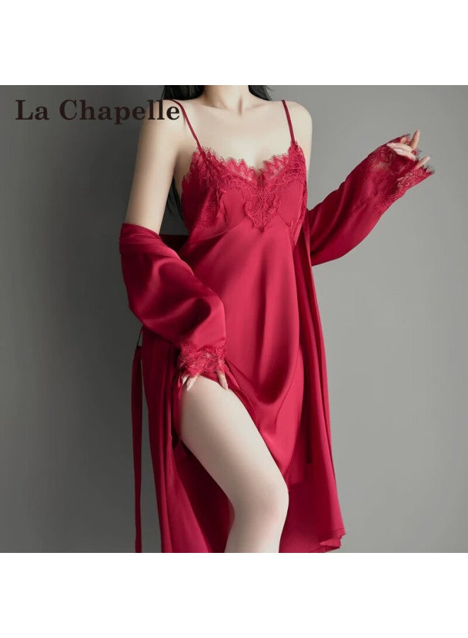 La Chapelle Padded Ice Silk Women's Lingerie Satin Nightdress Robe Set Homewear Gift Box - Image 3