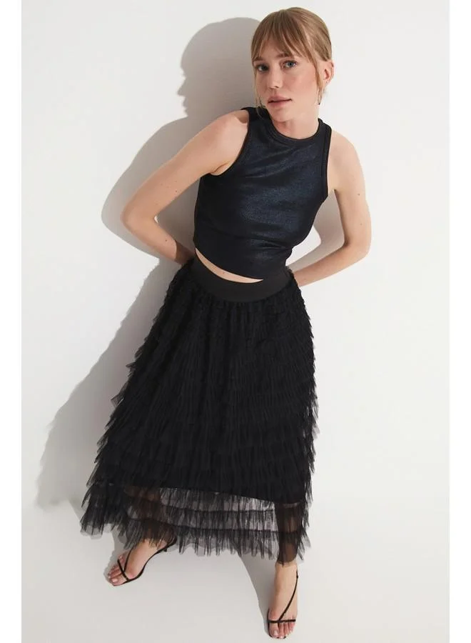 JUNE June Ruffle Tulle Skirt Black