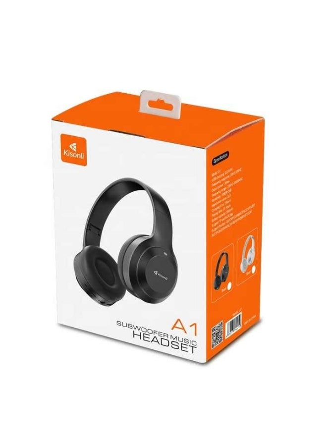 Kisonli A1 High-Quality Bluetooth Headphones with TF and AUX Support - Foldable - 400mAh Battery for 20 Hours - Silver