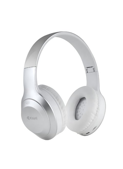 Kisonli A1 High-Quality Bluetooth Headphones with TF and AUX Support - Foldable - 400mAh Battery for 20 Hours - Silver