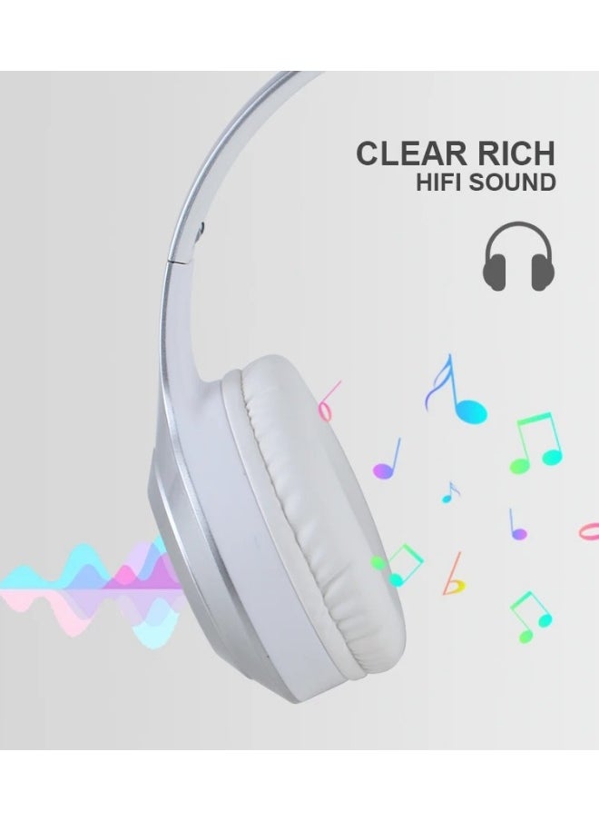 Kisonli A1 High-Quality Bluetooth Headphones with TF and AUX Support - Foldable - 400mAh Battery for 20 Hours - Silver