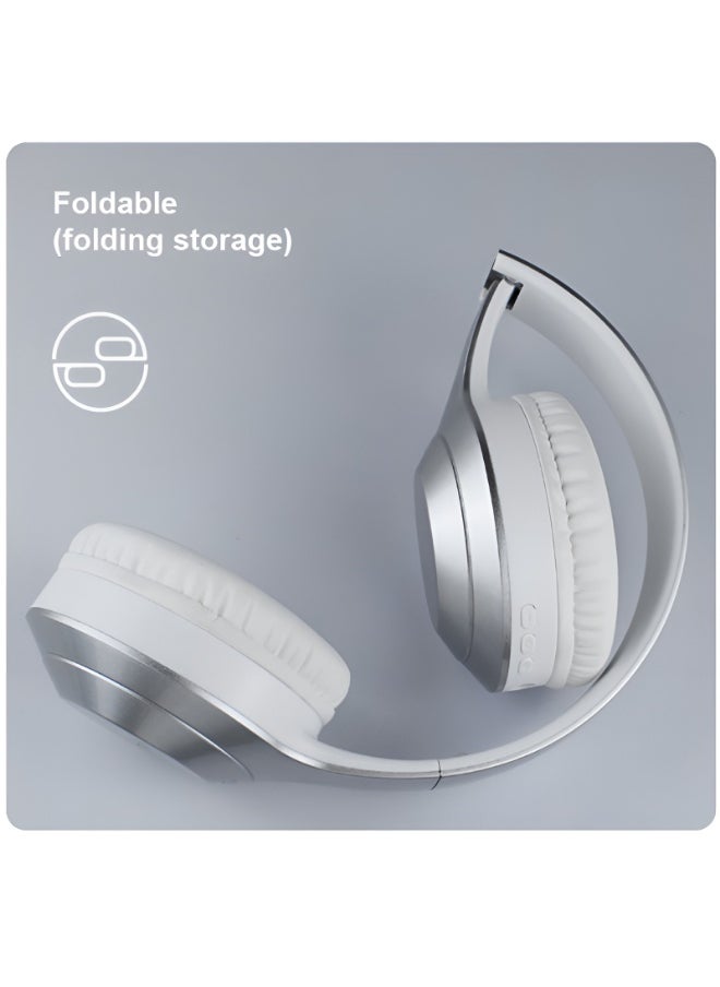 Kisonli A1 High-Quality Bluetooth Headphones with TF and AUX Support - Foldable - 400mAh Battery for 20 Hours - Silver