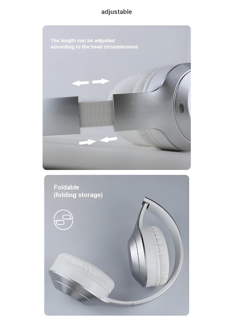Kisonli A1 High-Quality Bluetooth Headphones with TF and AUX Support - Foldable - 400mAh Battery for 20 Hours - Silver