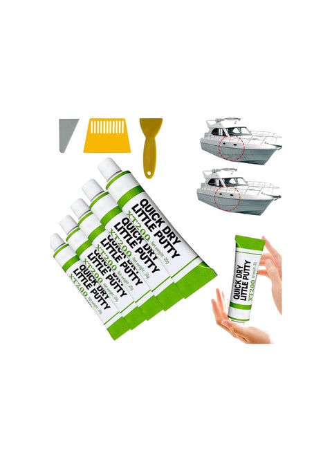 Gogolonge Fiberglass Boat Repair Paste - instafix Fiberglass Boat Repair Paste, XT200 Quick Dry Little Putty with Scraper Kit, Car Scratch Remover Touch Up Paste Fix Tools (5 PCS, White)