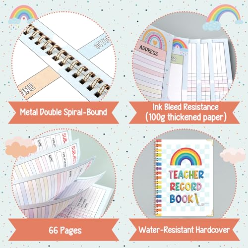 Dapsang Teacher Record Book Spiral Bound Teacher Grade Book with Metal Corner Protector, 100gsm Thick Paper, Waterproof Thick Cover, Favors Gift Gradebook for Teachers Double-Sided Color Printing 8.3''x11.4'' - Image 5