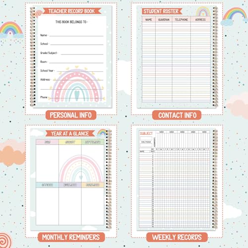 Dapsang Teacher Record Book Spiral Bound Teacher Grade Book with Metal Corner Protector, 100gsm Thick Paper, Waterproof Thick Cover, Favors Gift Gradebook for Teachers Double-Sided Color Printing 8.3''x11.4'' - Image 4