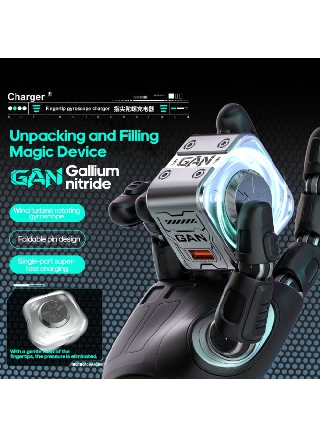  FUFFI شاحن سريع 30 وات GaN مع Fidget Spinner، كتلة شاحن حائط USB قابلة للطي مع كابل USB-C/Lightning 2 في 1، لهاتف iPhone 15/14/13/12/8/SE، لهاتف Samsung Galaxy، Google Pixel، iPad-Silver - Image 2