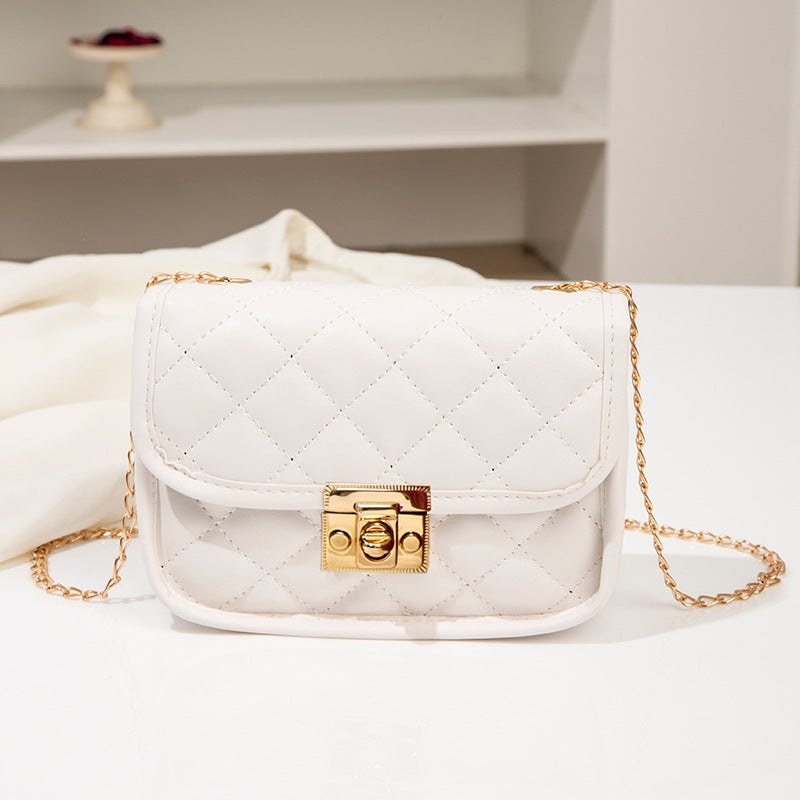 Bag womens bag spring and summer New embroidered small square bag fashion rhombus messenger bag girl style chain shoulder bag wholesale White