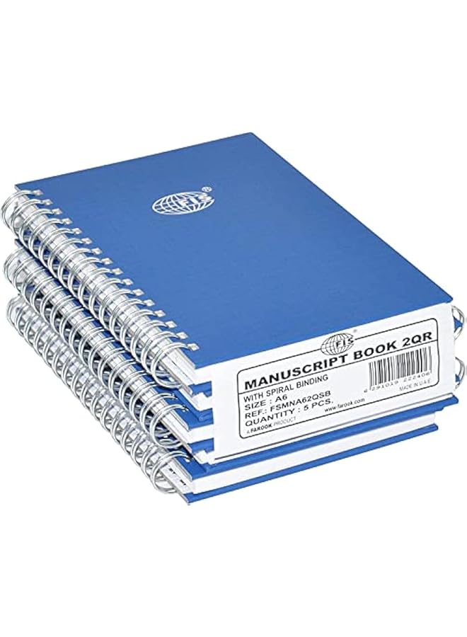 FIS Fsmna62Qsb 8Mm Single Ruled 96 Sheets Spiral Manuscript Books 5 Pack 2 Quire Size Blue - Image 1
