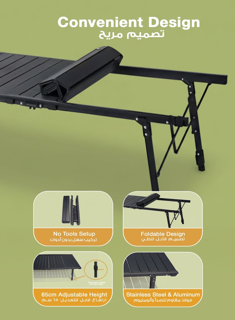 بورودو طاولة خارجية قابلة للطي متعددة الاستخدامات مع موقد وشواية / رحلات تخييم / شواء خارجي / إعداد سهل وسريع / ارتفاع قابل للتعديل 65 سم / حديقة وتراس / شواء - أسود - Image 4