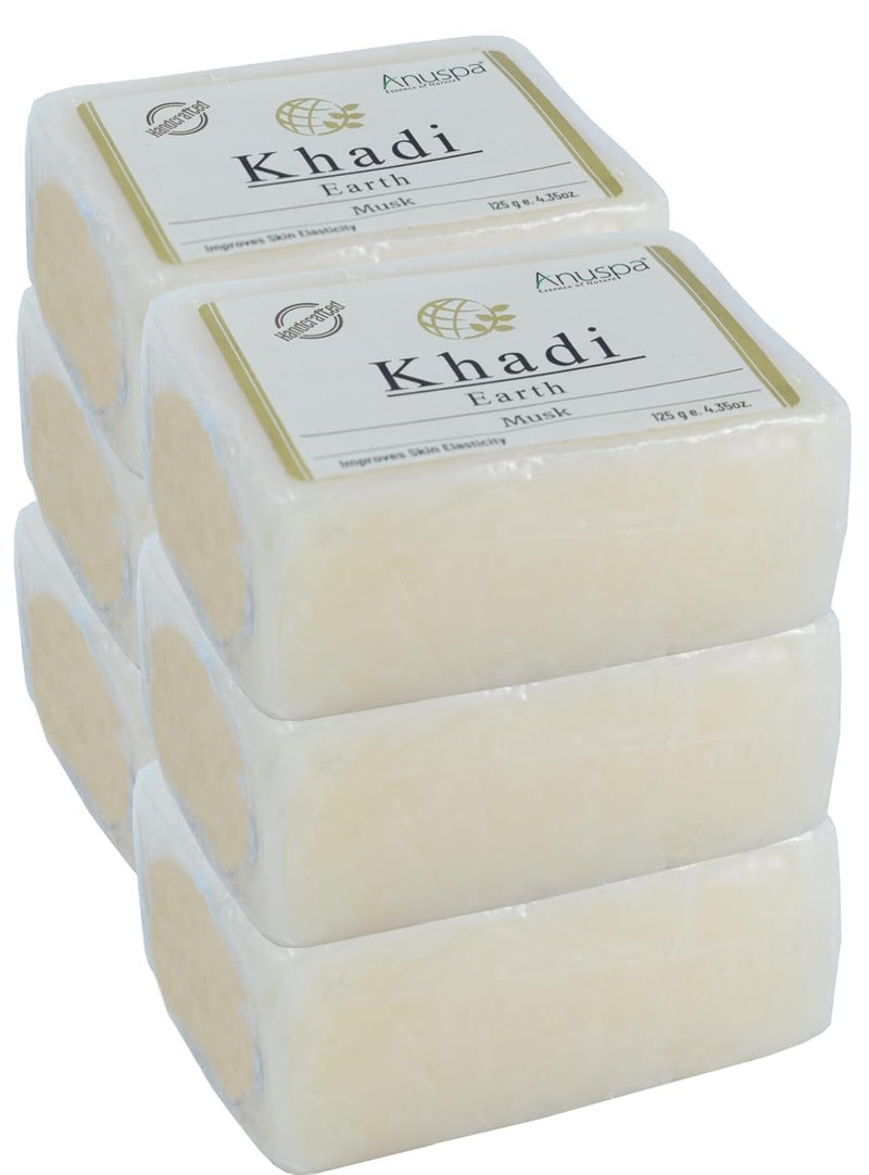 Anuspa Khadi Earth Handcrafted Herbal Musk Soaps For skin hydration 125g each Pack of 6 - Image 1