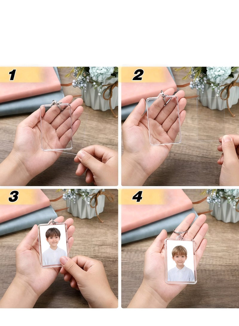 15-piece photo frame keychain big photo insert photo frame keychain pendant rectangular double-sided photo DIY decorative photo frame - Image 3