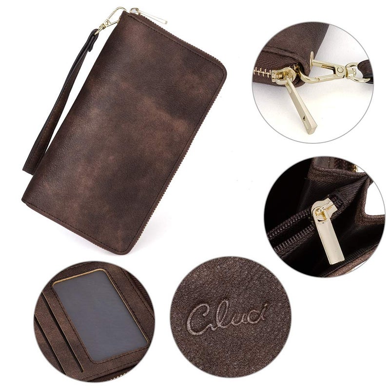 CLUCI Women Wallet Large Leather RFID Blocking Designer Zip Around Card Holder Organizer Ladies Travel Clutch Wristlet Coffee - Image 5
