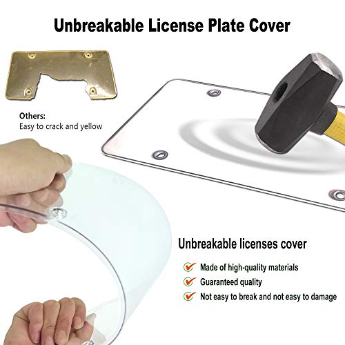 ZXFOOG 2 Pack License Plate Covers- Clear Flat License Plate Cover, Novelty Unbreakable Car Tag Frame Protector for Vehicles/Trucks, with Screws, Black Caps, Rattle Proof Pads, Tire Valve Caps - Image 3