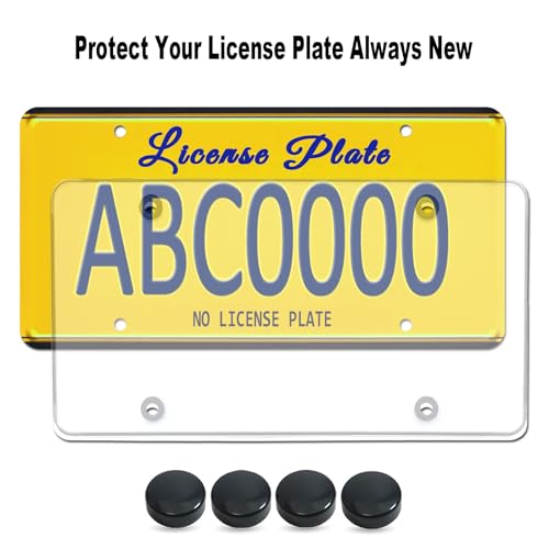 ZXFOOG 2 Pack License Plate Covers- Clear Flat License Plate Cover, Novelty Unbreakable Car Tag Frame Protector for Vehicles/Trucks, with Screws, Black Caps, Rattle Proof Pads, Tire Valve Caps - Image 2