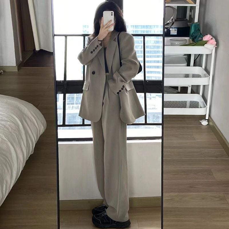 Fashion casual suit jacket for women 2023 Spring and Autumn New Korean style loose slimming two-piece suit suit Tea gray coat