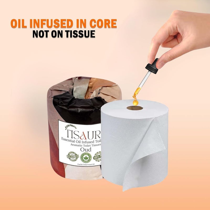 TISAURA Oud Aromatic Toilet Rolls With Bathroom Freshener (Oud Aroma) 2 Ply, 250 Pulls (Pack of 2), 500 Pulls Total - Luxurious Aroma with 100% Pure Plant Based Essenial Oils - Image 3