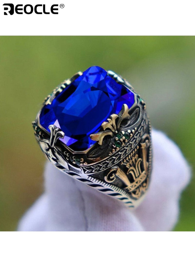 خاتم سبائك الزنك على الطراز العتيق مع اصطناعي ثنائي اللون الأحجار الكريمة فو تصميم الرجعية الاستبدادية مجوهرات فاخرة للجنسين لحفلة مأدبة (مقاس 8)