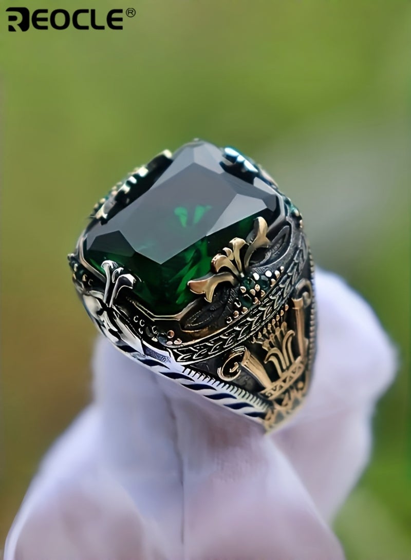 ريوكل خاتم سبائك الزنك على الطراز العتيق مع اصطناعي ثنائي اللون الأحجار الكريمة فو تصميم الرجعية الاستبدادية مجوهرات فاخرة للجنسين لحفلة مأدبة (مقاس 8) - Image 1