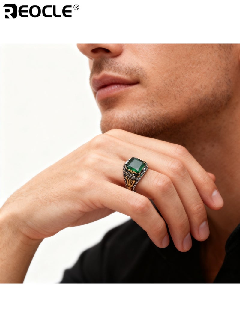 ريوكل خاتم سبائك الزنك على الطراز العتيق مع اصطناعي ثنائي اللون الأحجار الكريمة فو تصميم الرجعية الاستبدادية مجوهرات فاخرة للجنسين لحفلة مأدبة (مقاس 8) - Image 2