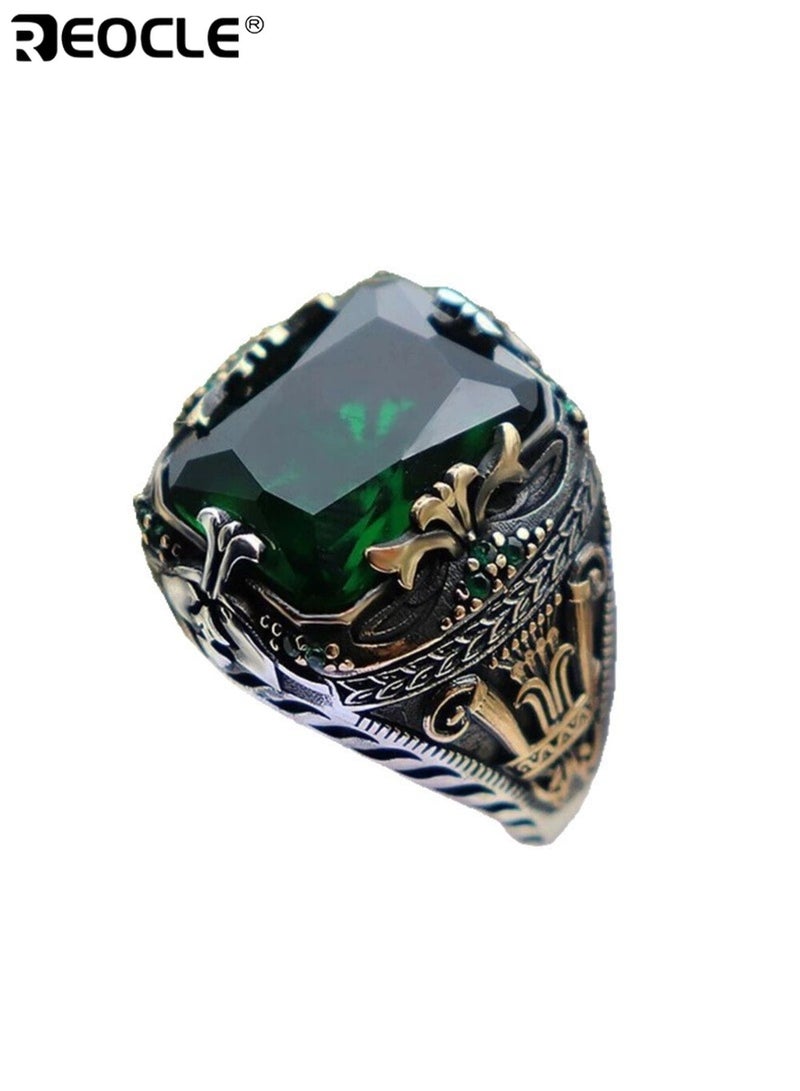 ريوكل خاتم سبائك الزنك على الطراز العتيق مع اصطناعي ثنائي اللون الأحجار الكريمة فو تصميم الرجعية الاستبدادية مجوهرات فاخرة للجنسين لحفلة مأدبة (مقاس 8) - Image 3