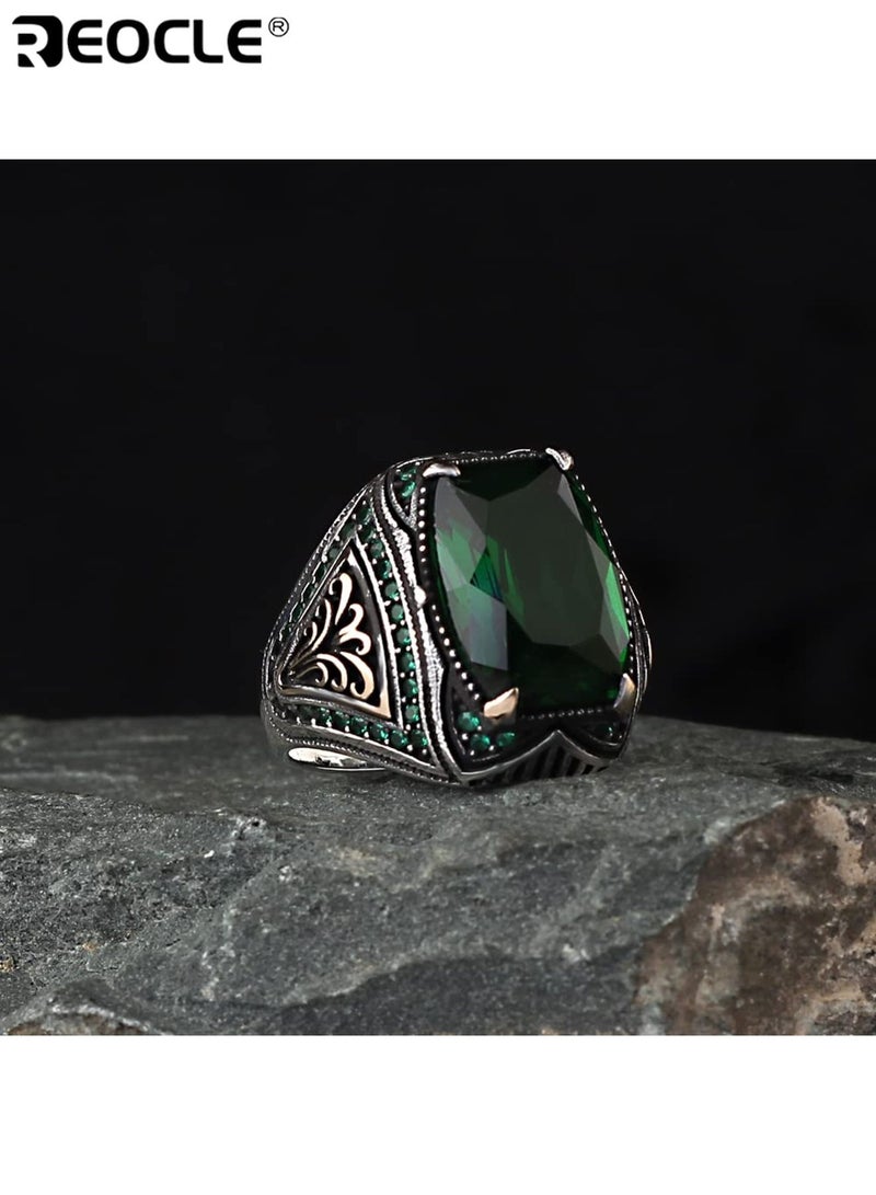 ريوكل خاتم سبائك الزنك على الطراز العتيق مع اصطناعي ثنائي اللون الأحجار الكريمة فو تصميم الرجعية الاستبدادية مجوهرات فاخرة للجنسين لحفلة مأدبة (مقاس 8) - Image 5