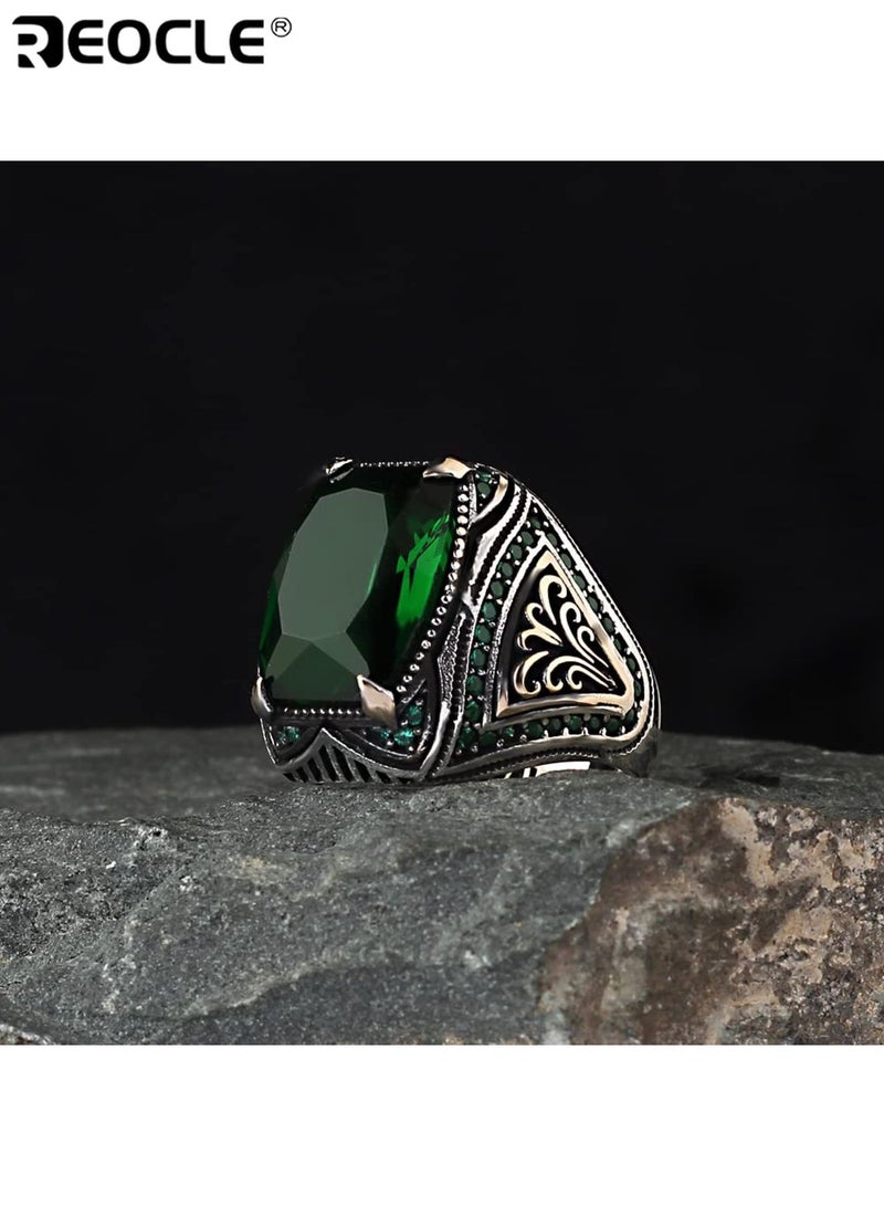 ريوكل خاتم سبائك الزنك على الطراز العتيق مع اصطناعي ثنائي اللون الأحجار الكريمة فو تصميم الرجعية الاستبدادية مجوهرات فاخرة للجنسين لحفلة مأدبة (مقاس 8) - Image 4