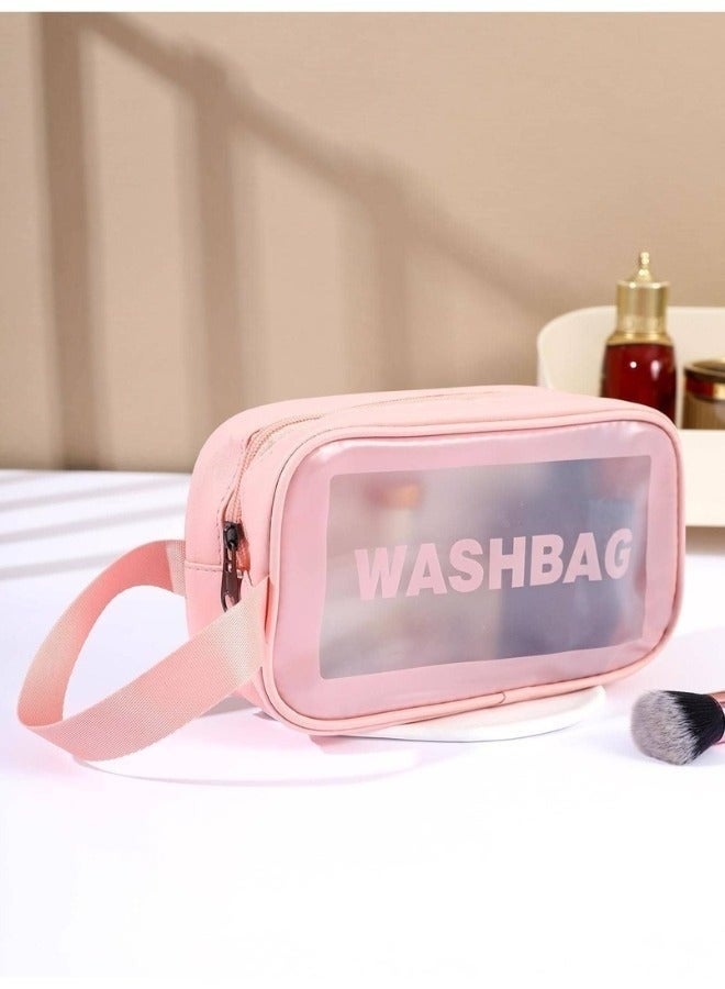 حقيبة مكياج سفر (واش باج)محمولة لتنظيم مستحضرات التجميل بمقبض للنساء والفتيات - وردي - Image 5