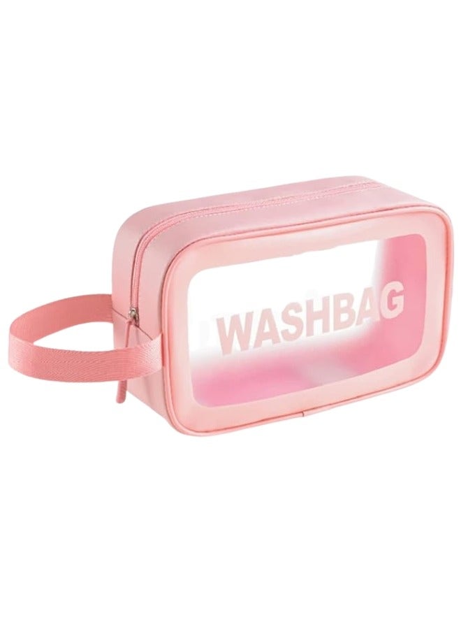 حقيبة مكياج سفر (واش باج)محمولة لتنظيم مستحضرات التجميل بمقبض للنساء والفتيات - وردي - Image 2