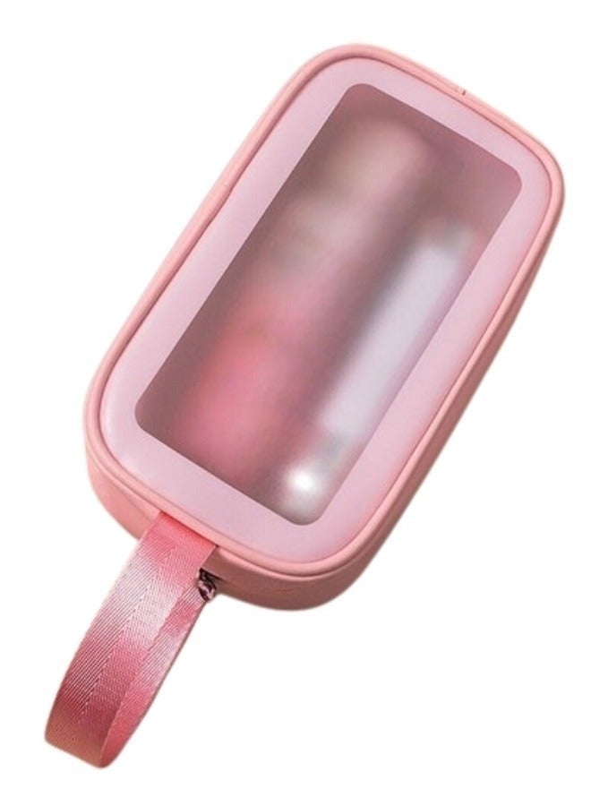 حقيبة مكياج سفر (واش باج)محمولة لتنظيم مستحضرات التجميل بمقبض للنساء والفتيات - وردي - Image 3