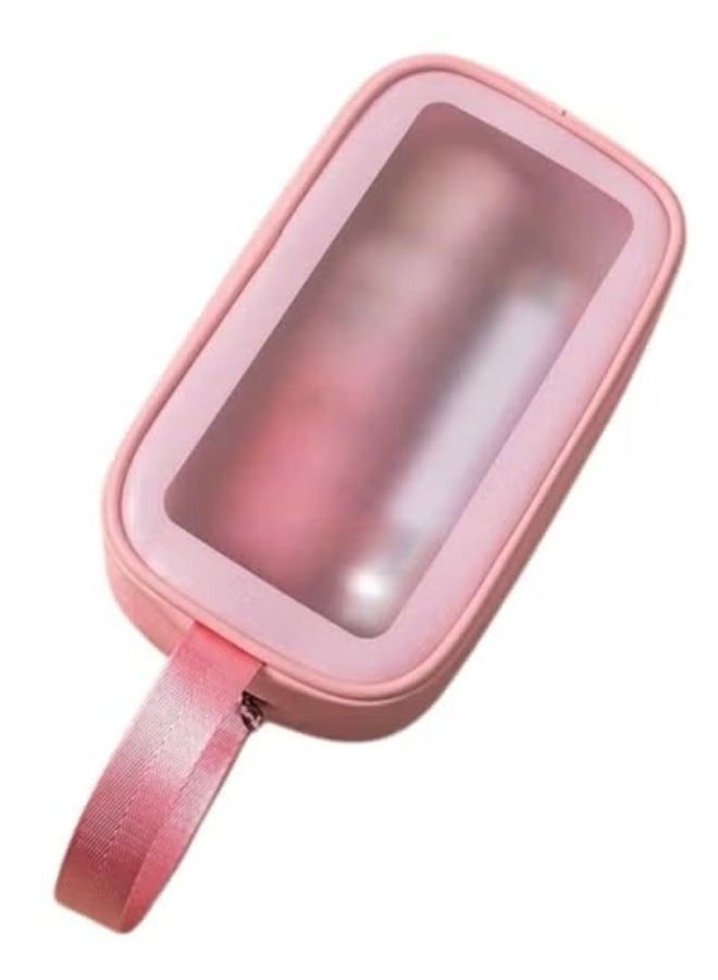 حقيبة مكياج سفر (واش باج)محمولة لتنظيم مستحضرات التجميل بمقبض للنساء والفتيات - وردي - Image 1