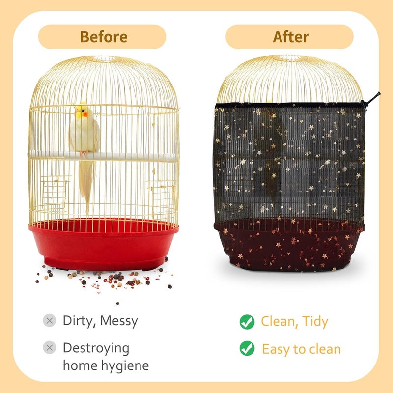 LYMOI Bird Cage Cover, Birdcage Nylon Mesh Net Cover, Bird Cage Seed Catcher, Universal Birdcage Cover, Birdcage Nylon Mesh Net Cover Skirt Guard for Parakeet Macaw African Round Square Cage. (Black) - Image 4