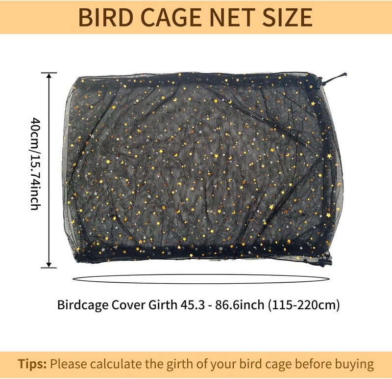 LYMOI Bird Cage Cover, Birdcage Nylon Mesh Net Cover, Bird Cage Seed Catcher, Universal Birdcage Cover, Birdcage Nylon Mesh Net Cover Skirt Guard for Parakeet Macaw African Round Square Cage. (Black) - Image 2