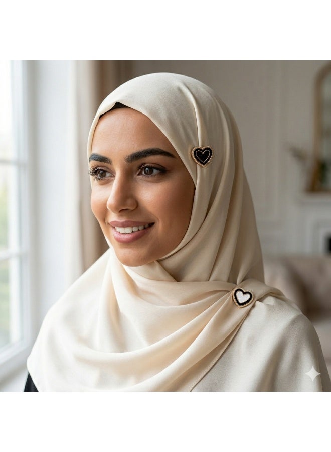 دبابيس حجاب مغناطيسية متعددة الأغراض للنساء - قطعتان - مشبك وشاح آمن بدون ثقب للقماش - مغناطيس قوي للملابس (ابيض وأسود نقش قلب) - Image 2