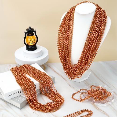 ZZYFGH 12 Pcs Orange Bead Necklace, 33" 7mm Orange Halloween Bead Necklaces, Mardi Gras Beads Necklaces Costume Bulk, Festival Parade Throw Accessories for Mardi Gras Halloween Wedding Celebrations Decor - Image 5
