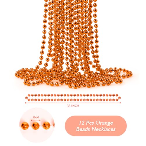 ZZYFGH 12 Pcs Orange Bead Necklace, 33" 7mm Orange Halloween Bead Necklaces, Mardi Gras Beads Necklaces Costume Bulk, Festival Parade Throw Accessories for Mardi Gras Halloween Wedding Celebrations Decor - Image 2