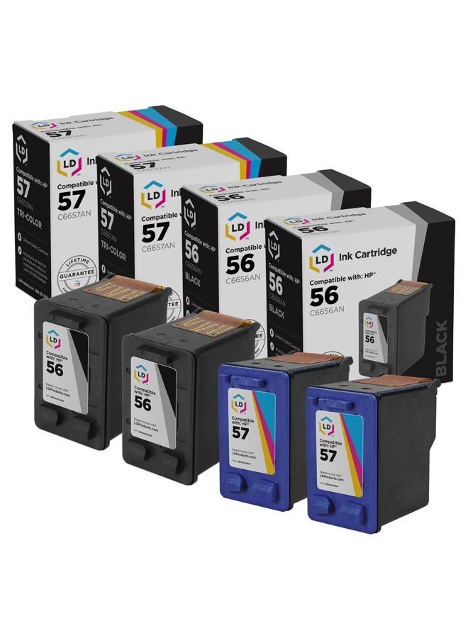 LD Products خراطيش حبر معاد تصنيعها بديل لـ HP 56 و HP 57 (2 أسود، 2 ملون، عبوة 4) - Image 1