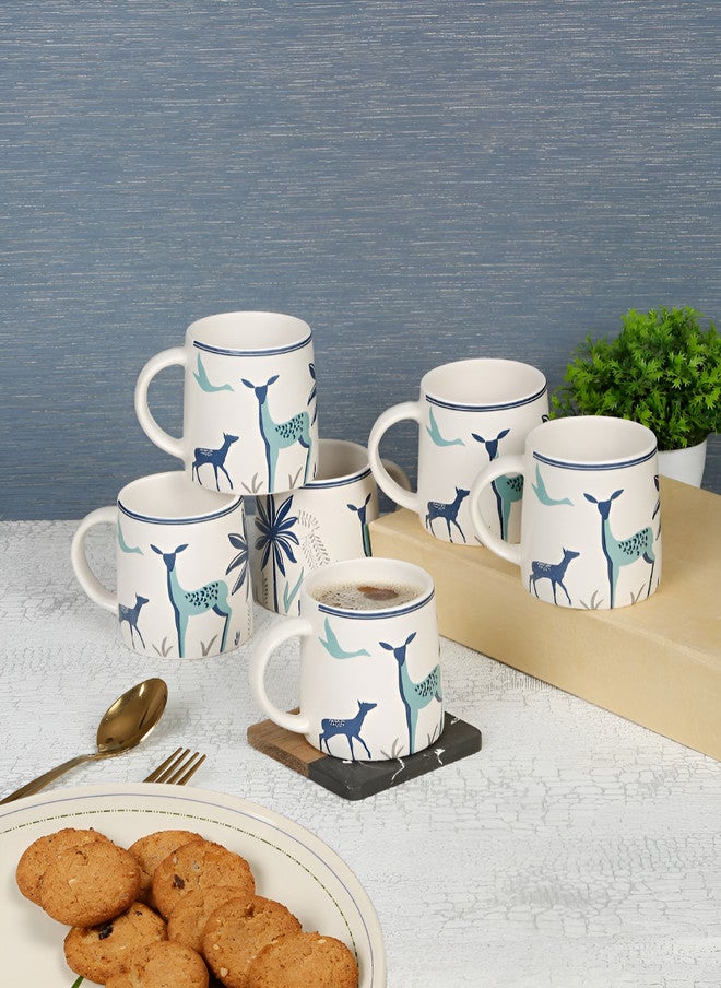 Arrabi The Time Is Always Right To Do Whats Right White Animal Print Ceramic Handmade 6 Piece Mug-220ml - Image 1