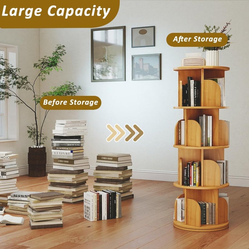 يانتنز رف كتب دوار مستدير، منظم رفوف يدور 360 درجة، رف عرضي ذو 4 أرفف للعرض في الزوايا، مناسب لمكاتب المنزل أو الغرف الصغيرة أو غرف النوم أو غرف الأطفال (لون بيج، أبعاد 126 * 46 * 46 سم) - Image 4