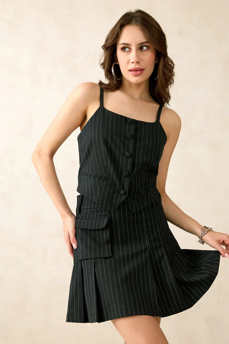 Virgio Stripes Viscose Stretch Mini Pleated Skirt for Women